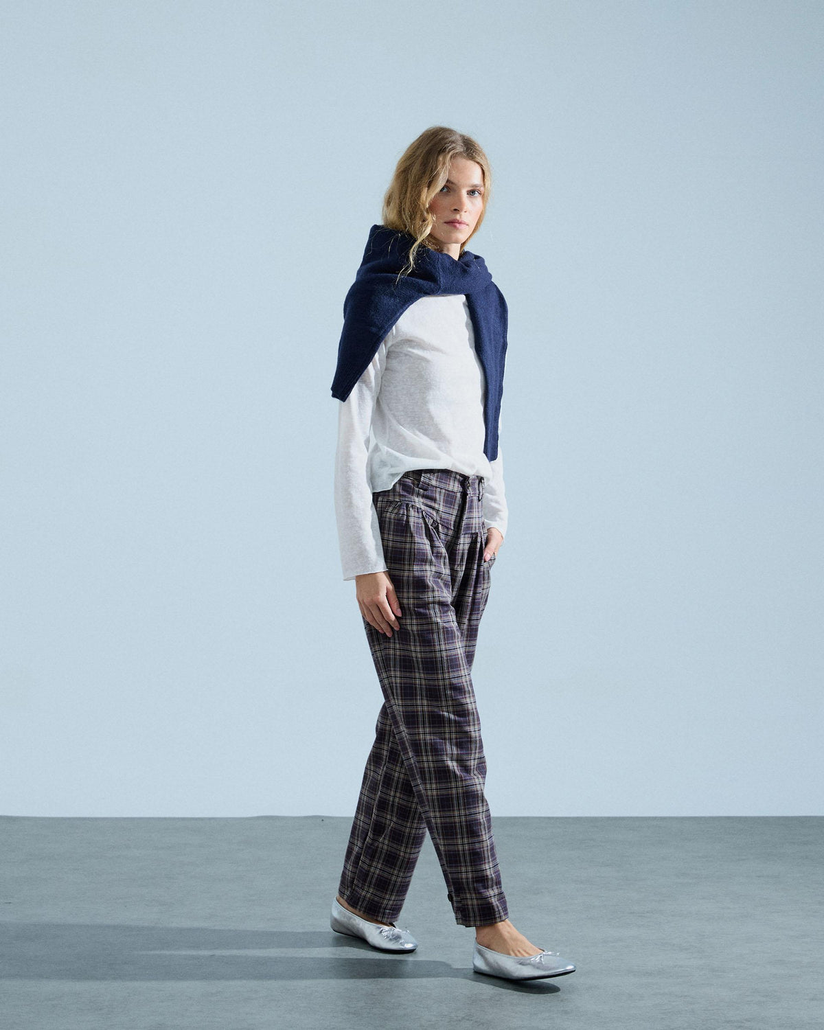Pantalón Canesú Cuadros Marrón