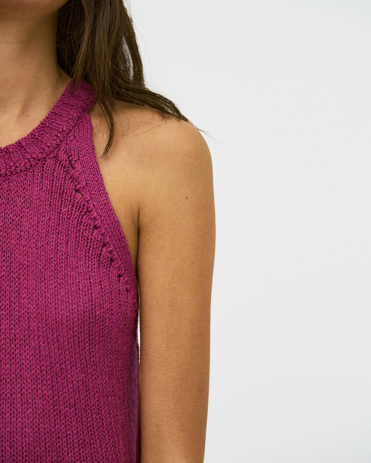 Pink Ribbed Sleeveless Round-Neck Top