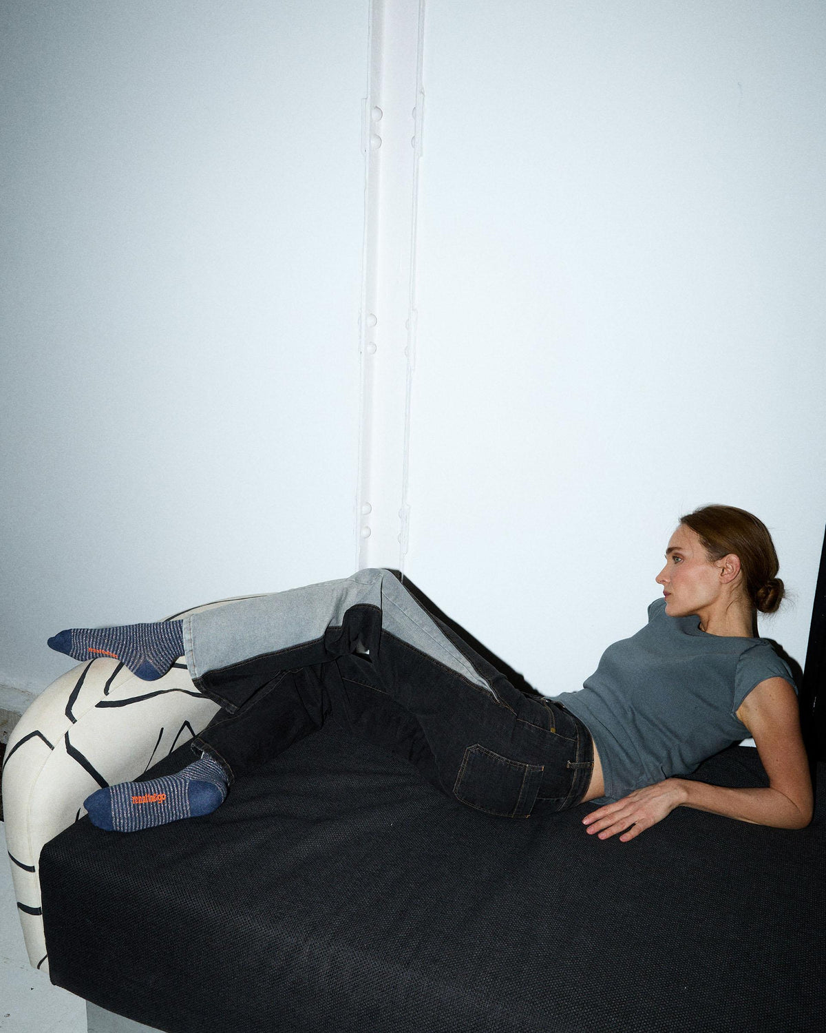 Dark Blue Lurex Striped Mid-Calf Socks