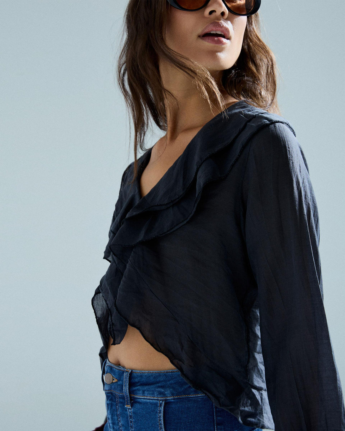 Blusa Tencel Volantes Negro