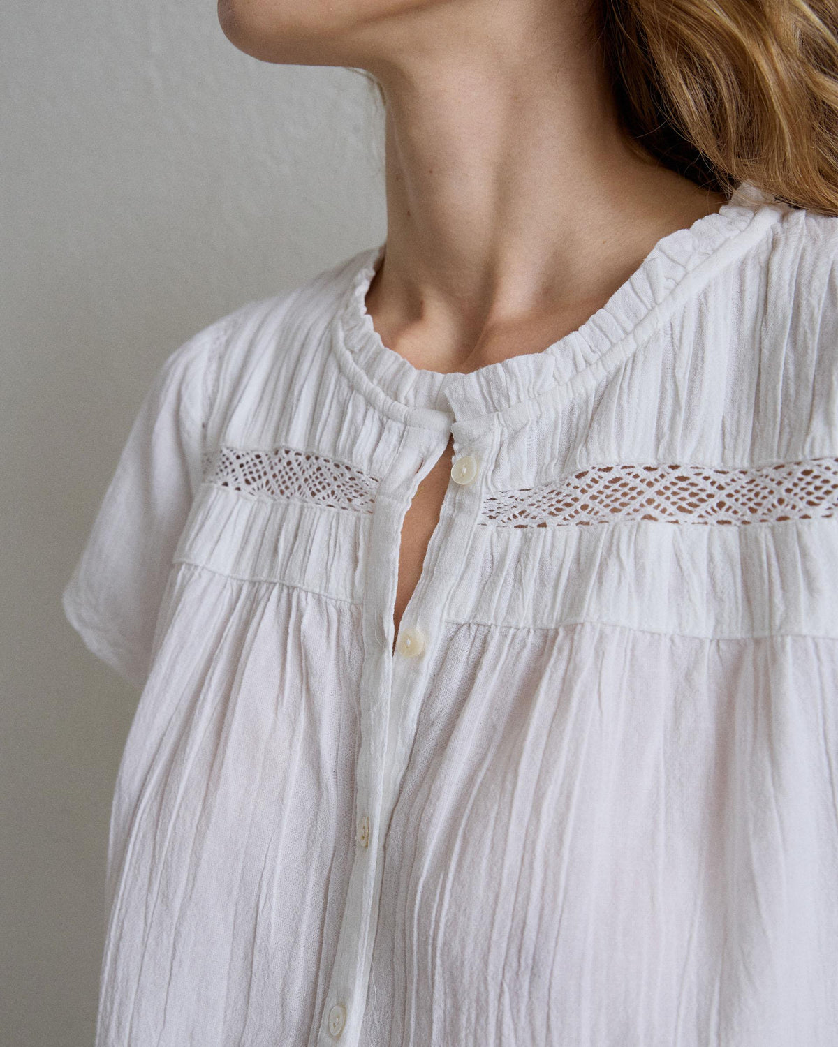 Blusa Manga Corta Puntillas Blanca