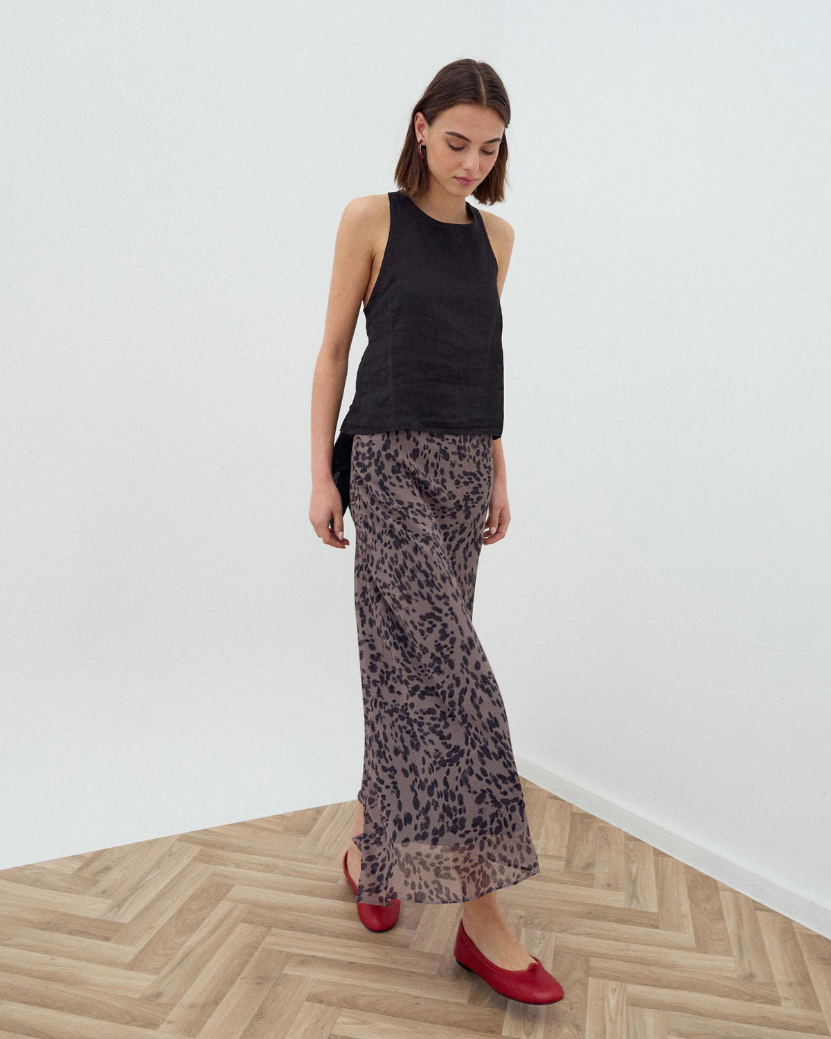 Brown Animal Print Asymmetric Skirt