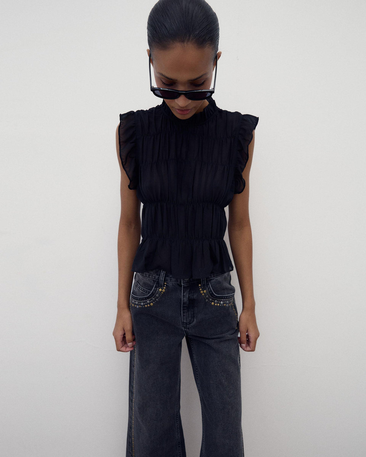 Jeans Tachuelas Bicolor Antracita