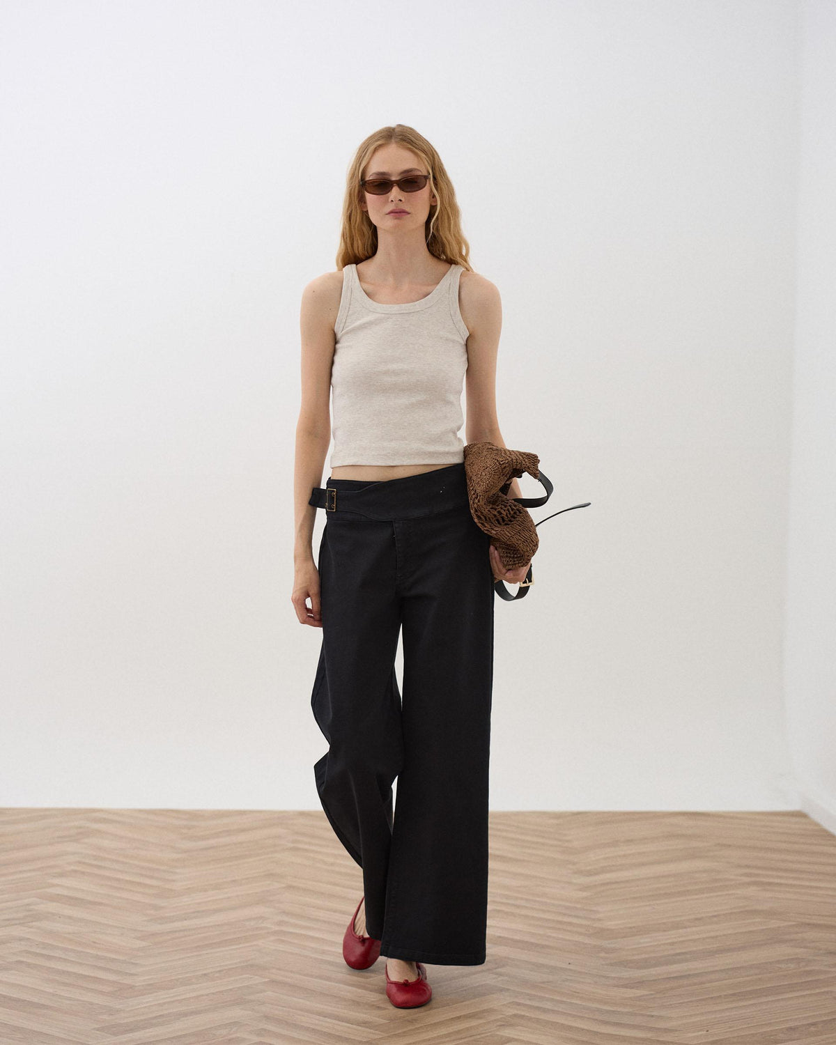 Black Jeans with Side Buckle Belt Detail
