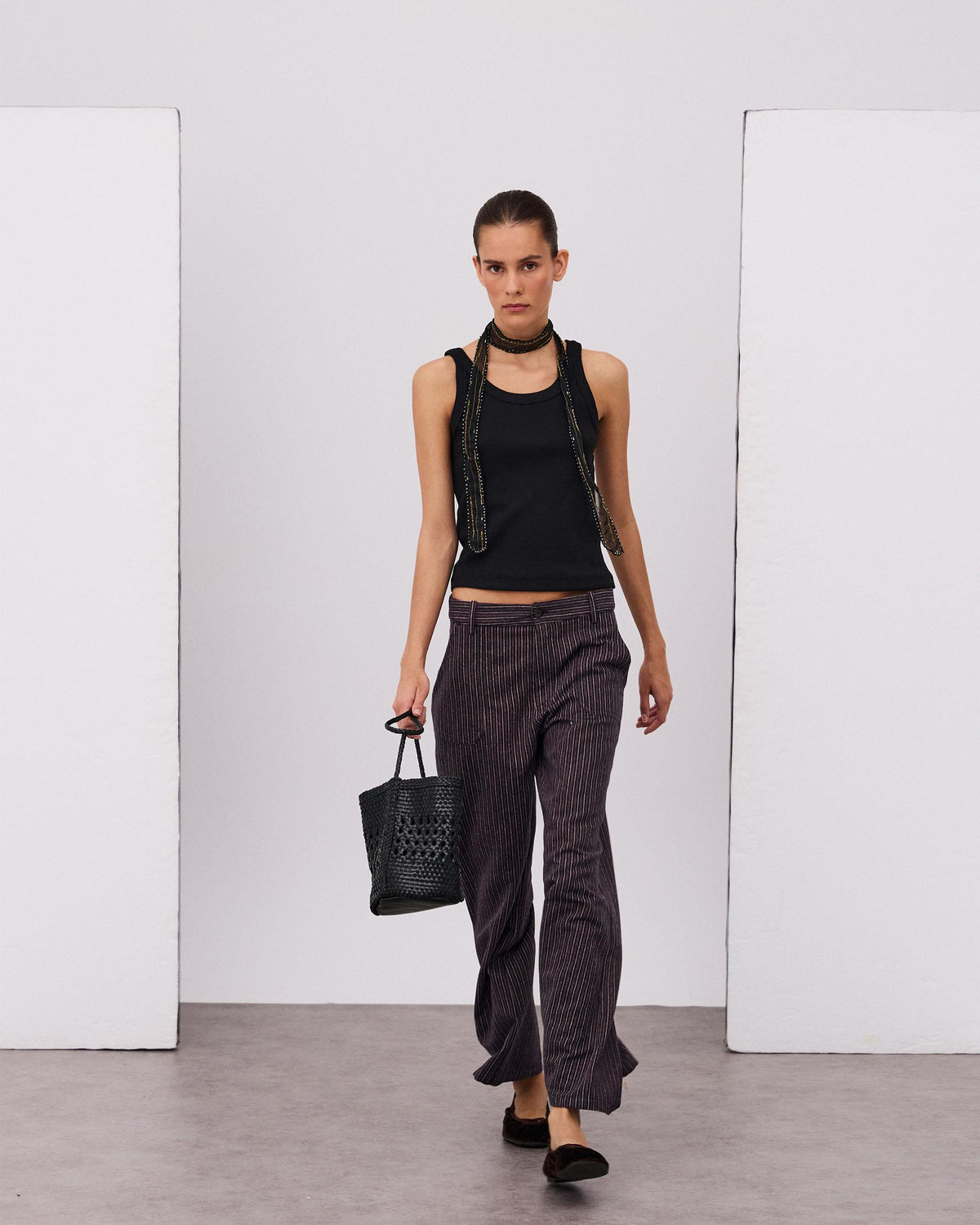 Maroon Striped Fluid Trousers