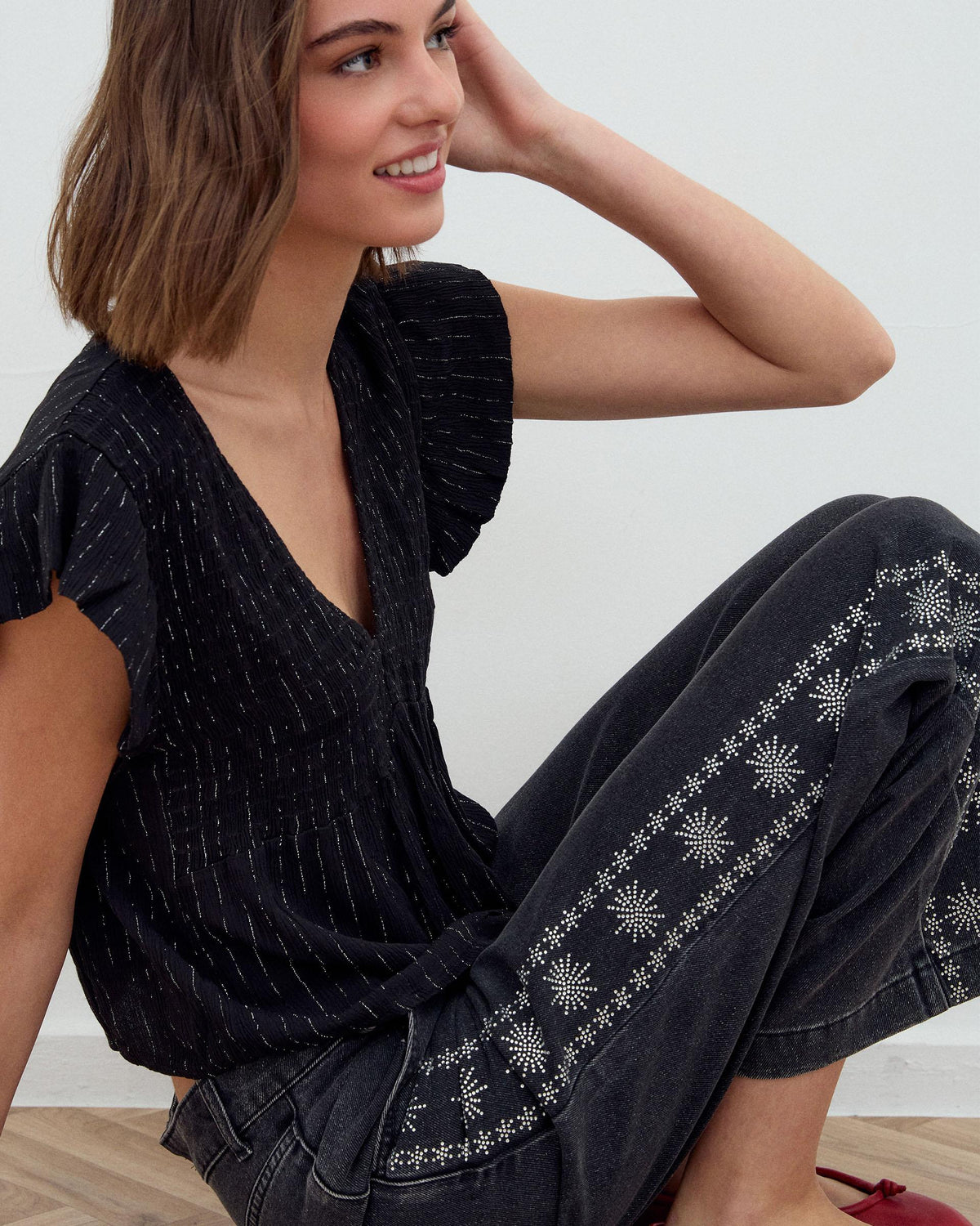 Jeans Brillos Laterales Antracita