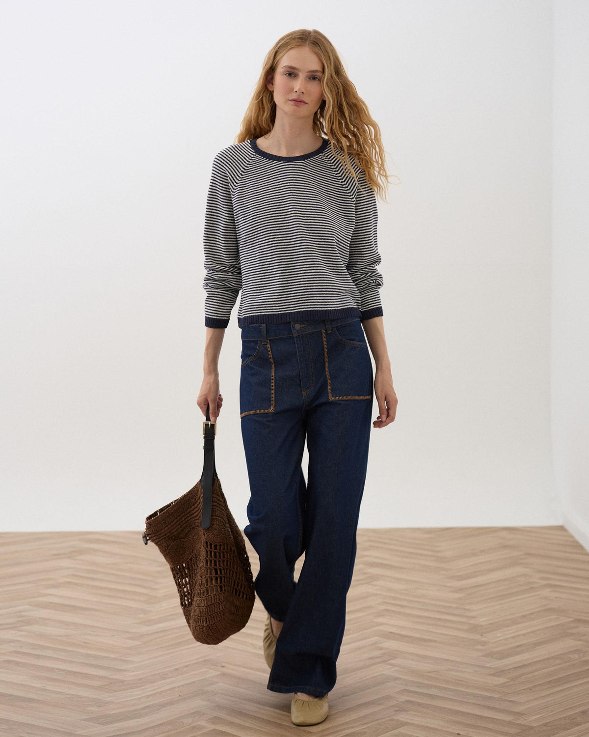 Dark Blue Jeans with Contrast-Stitch Pockets