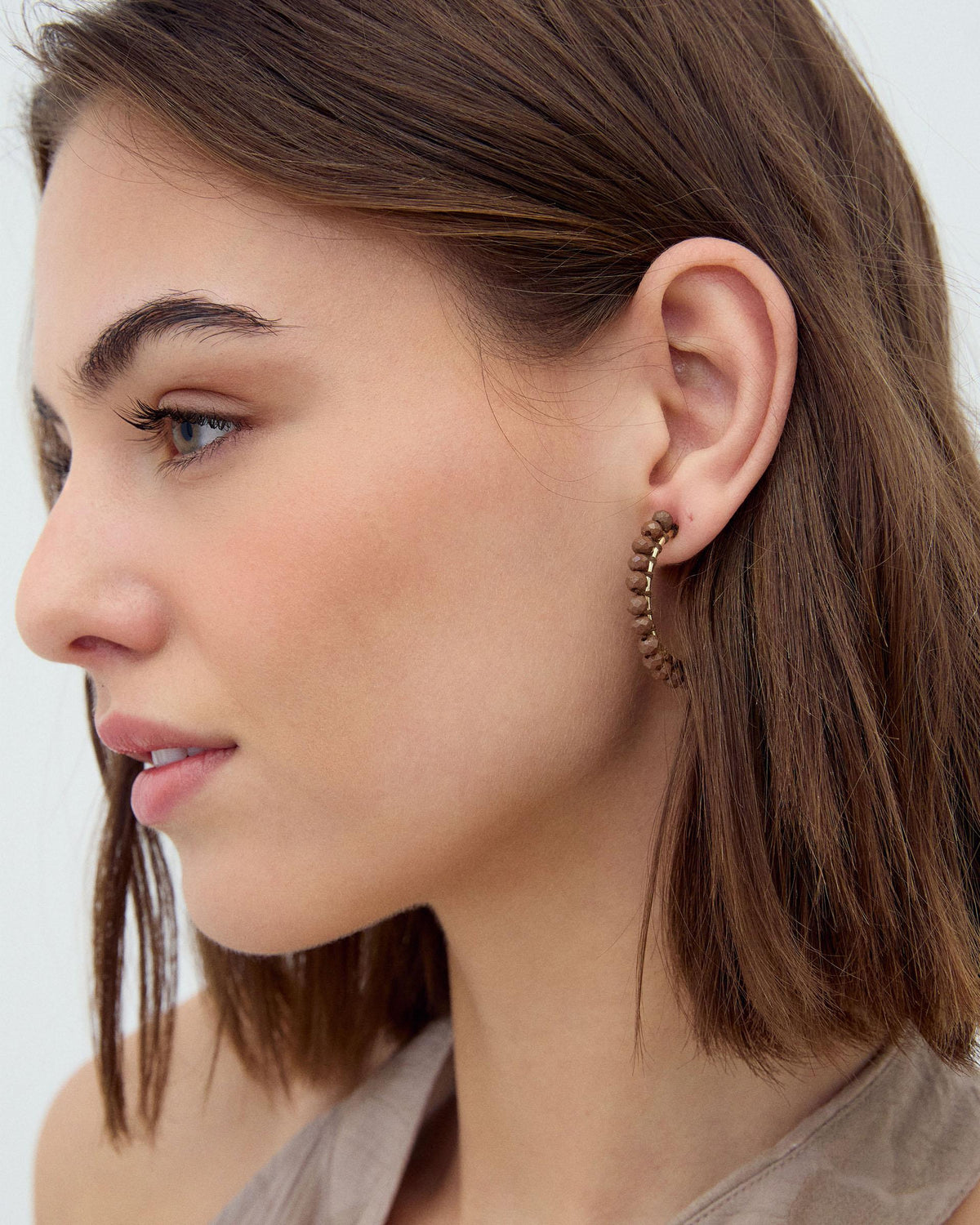 Pendientes Aros Bolitas Marrón