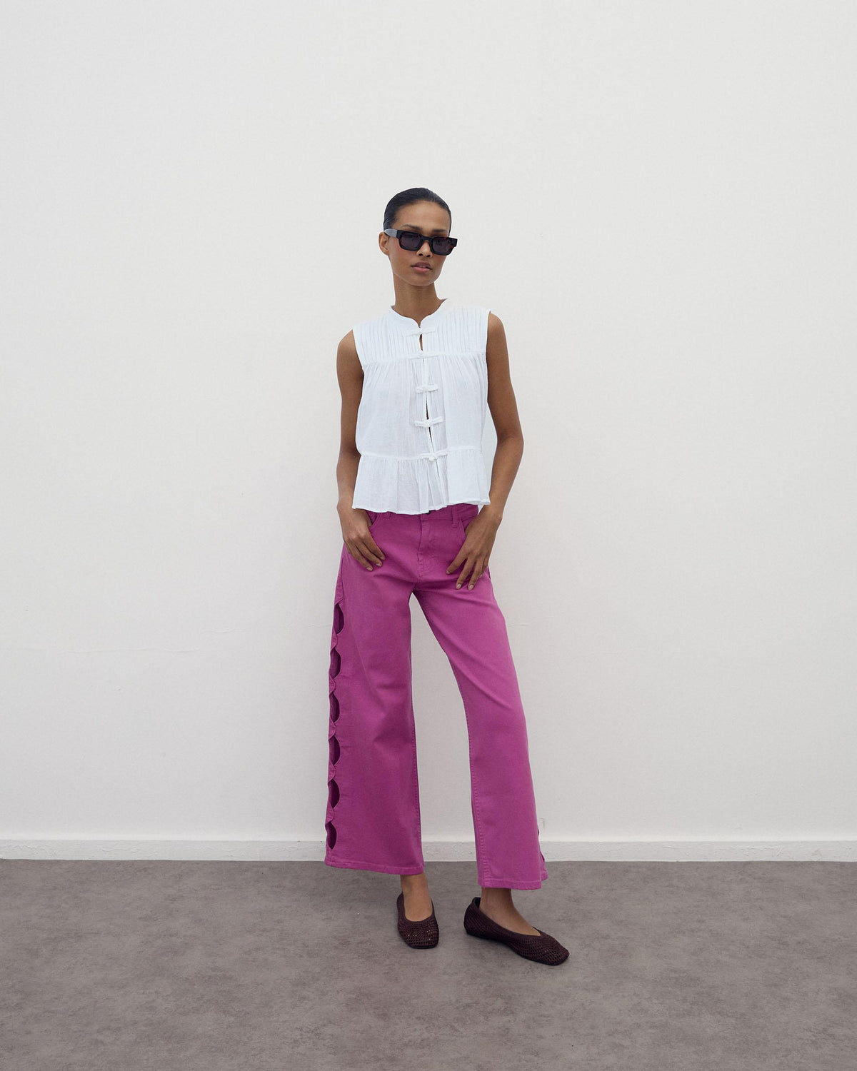 Fuchsia Oval Cut-Out Jeans