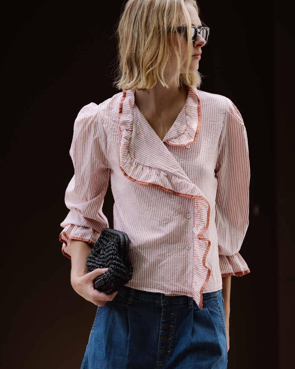 Camisa Volante Lateral Ribete Rosa