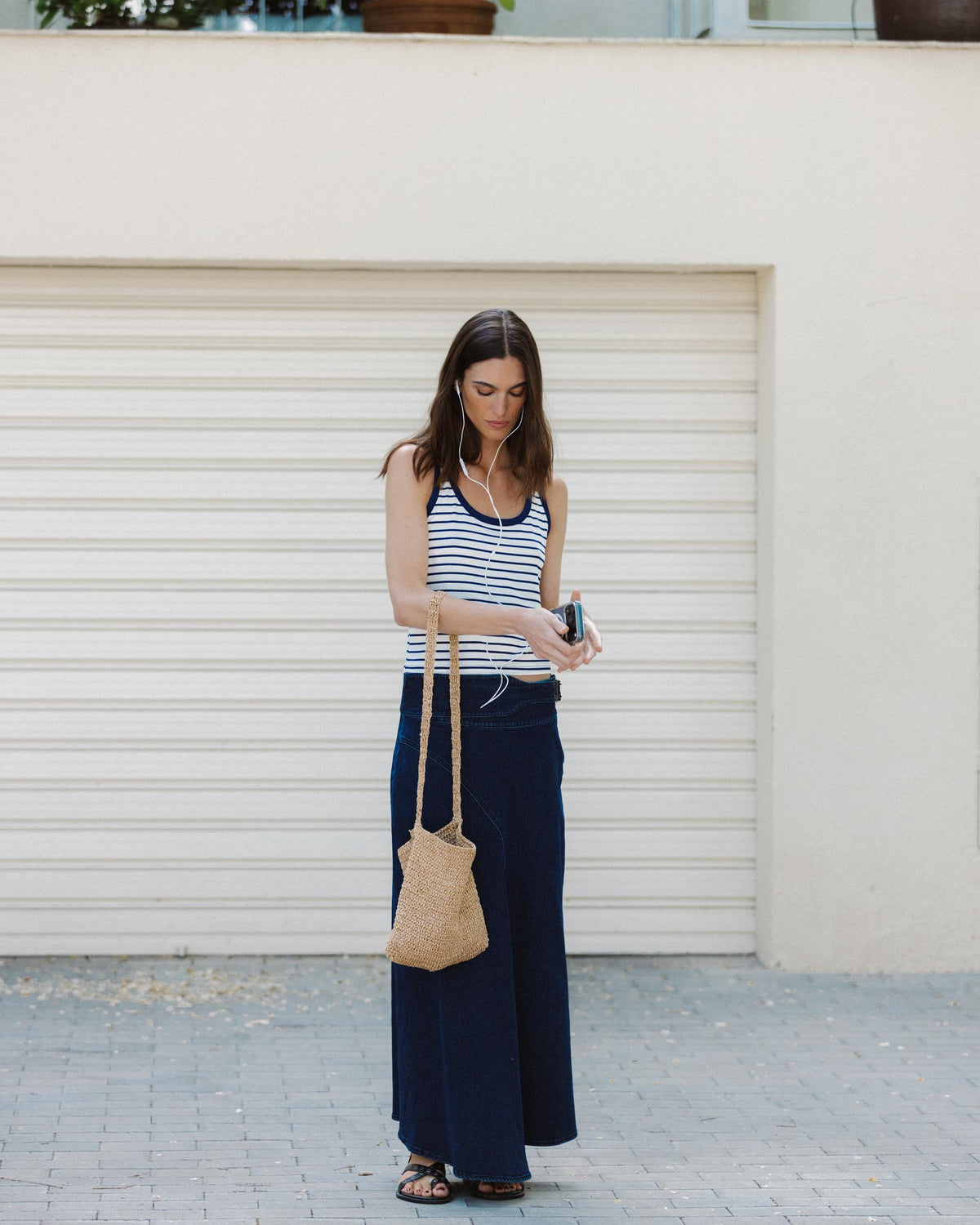 Dark Blue Side Buckle Belt Skirt
