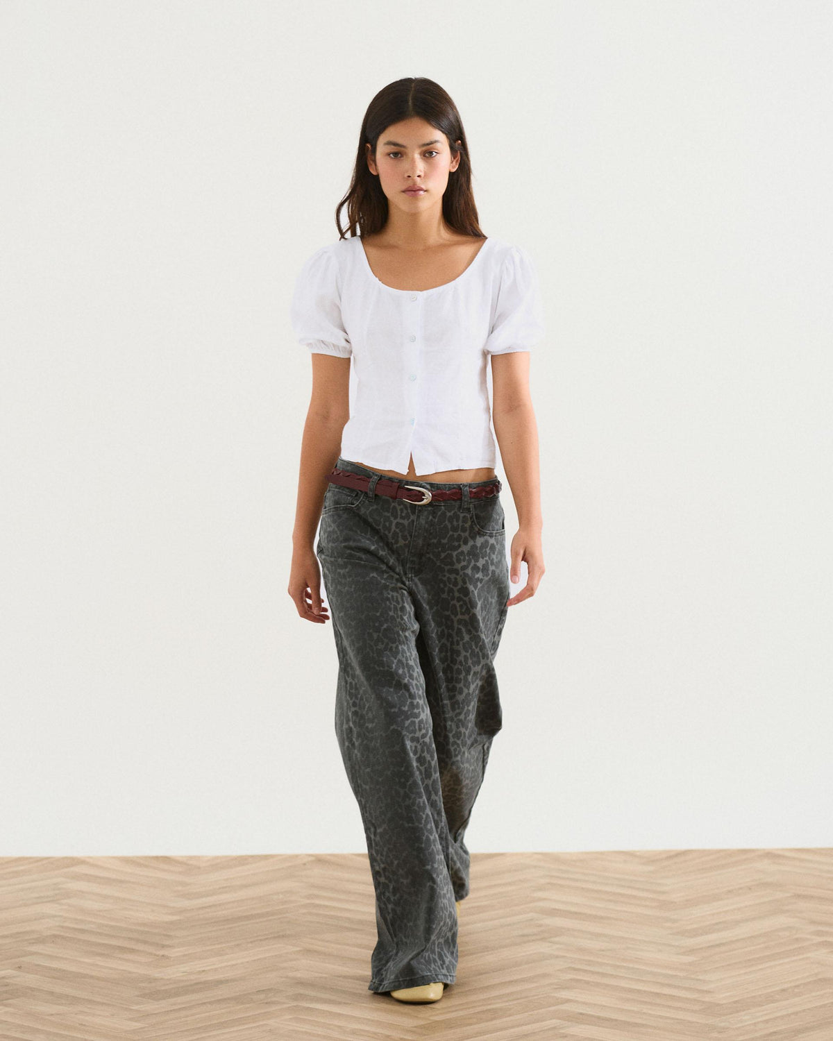 Jeans Wide Leg Animal Print Gris