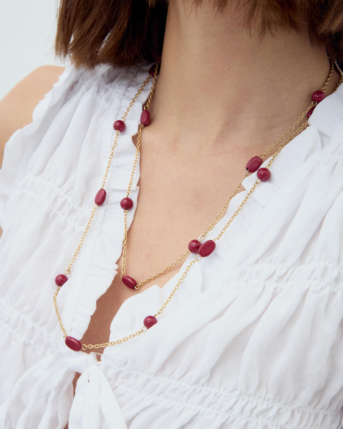 Necklace Chains Stones Gold