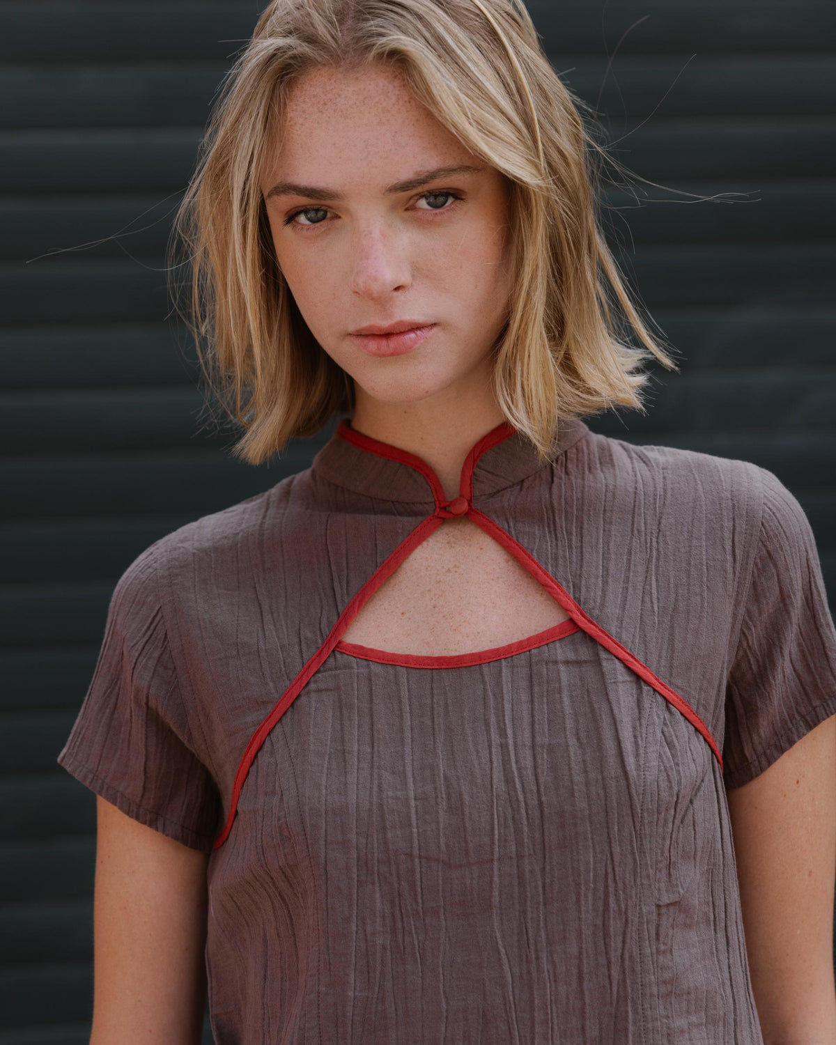 Brown Front Opening Top