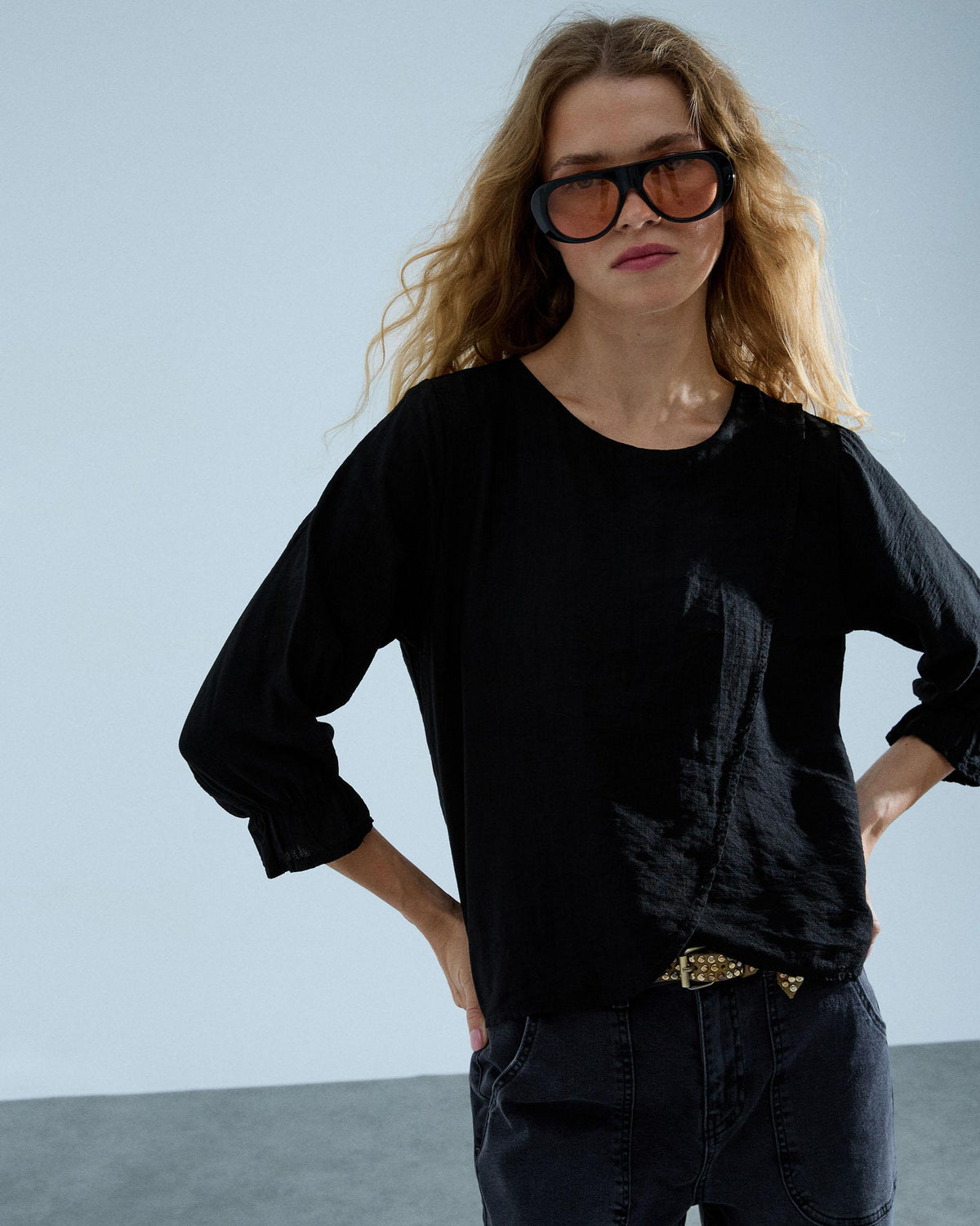 Blusa Delantero Cruzado Negro