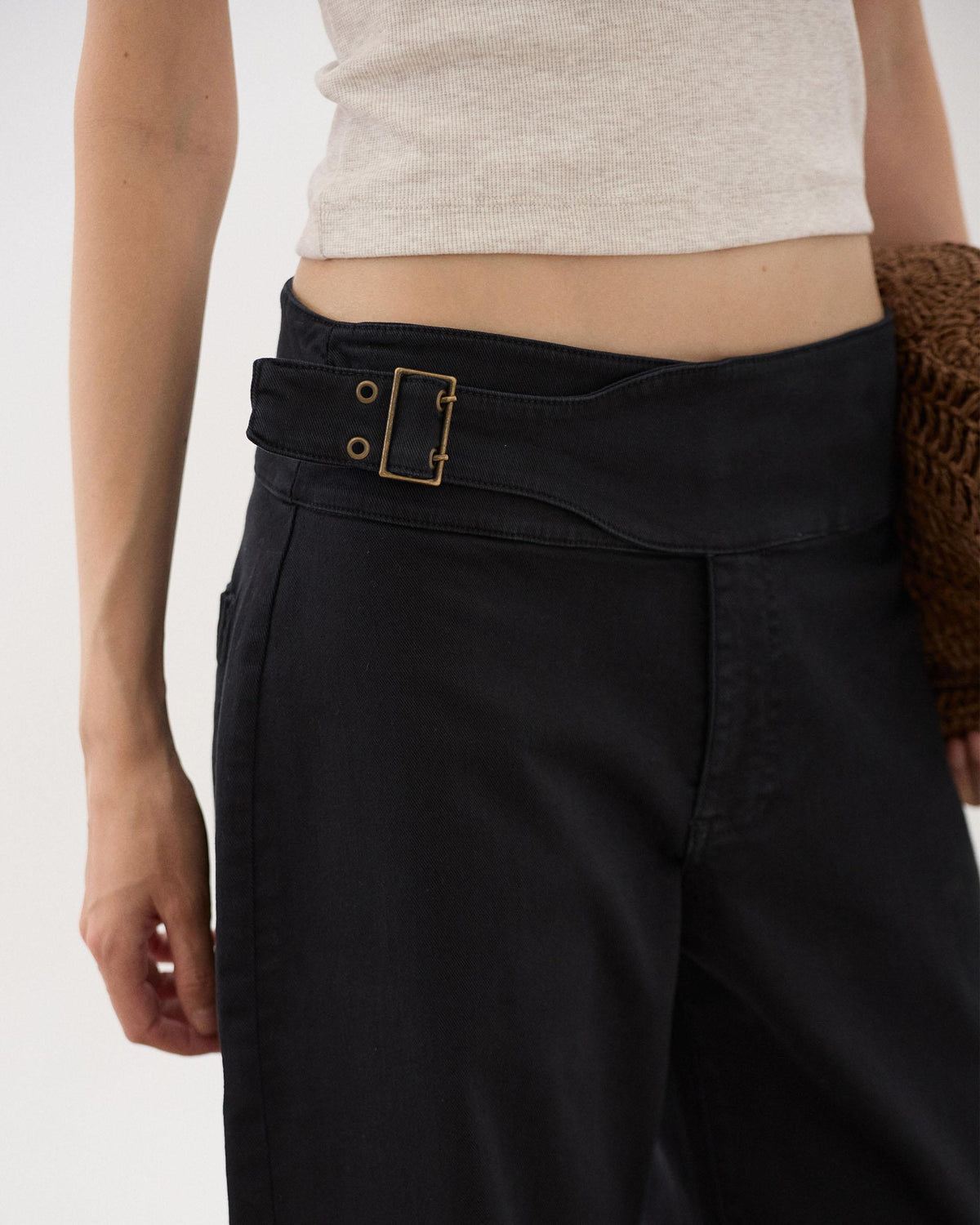 Black Jeans with Side Buckle Belt Detail