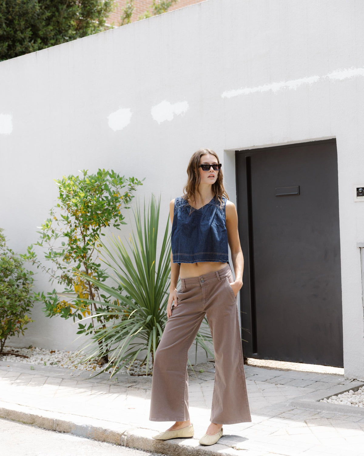 Brown Double Waistband Jeans