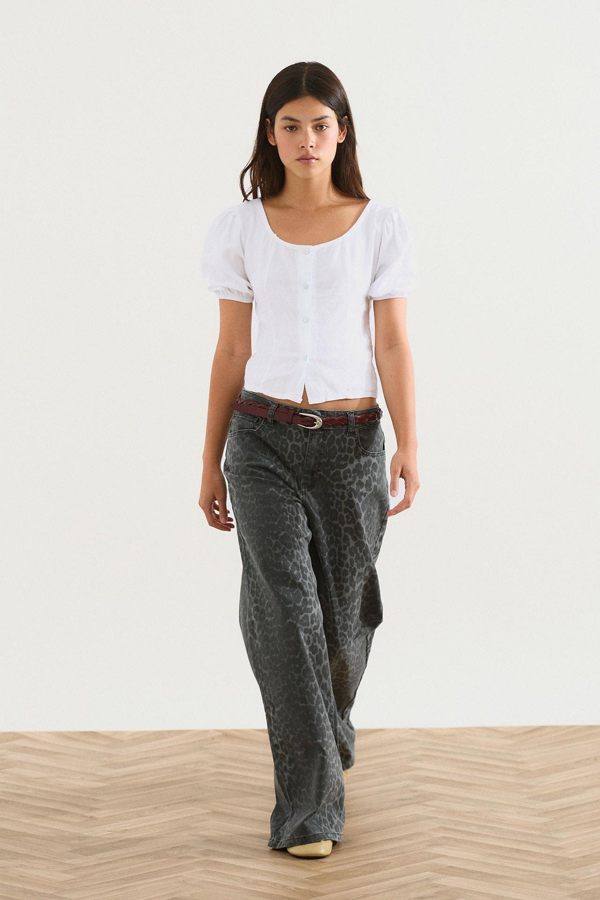 Jeans Wide Leg Animal Print Gris