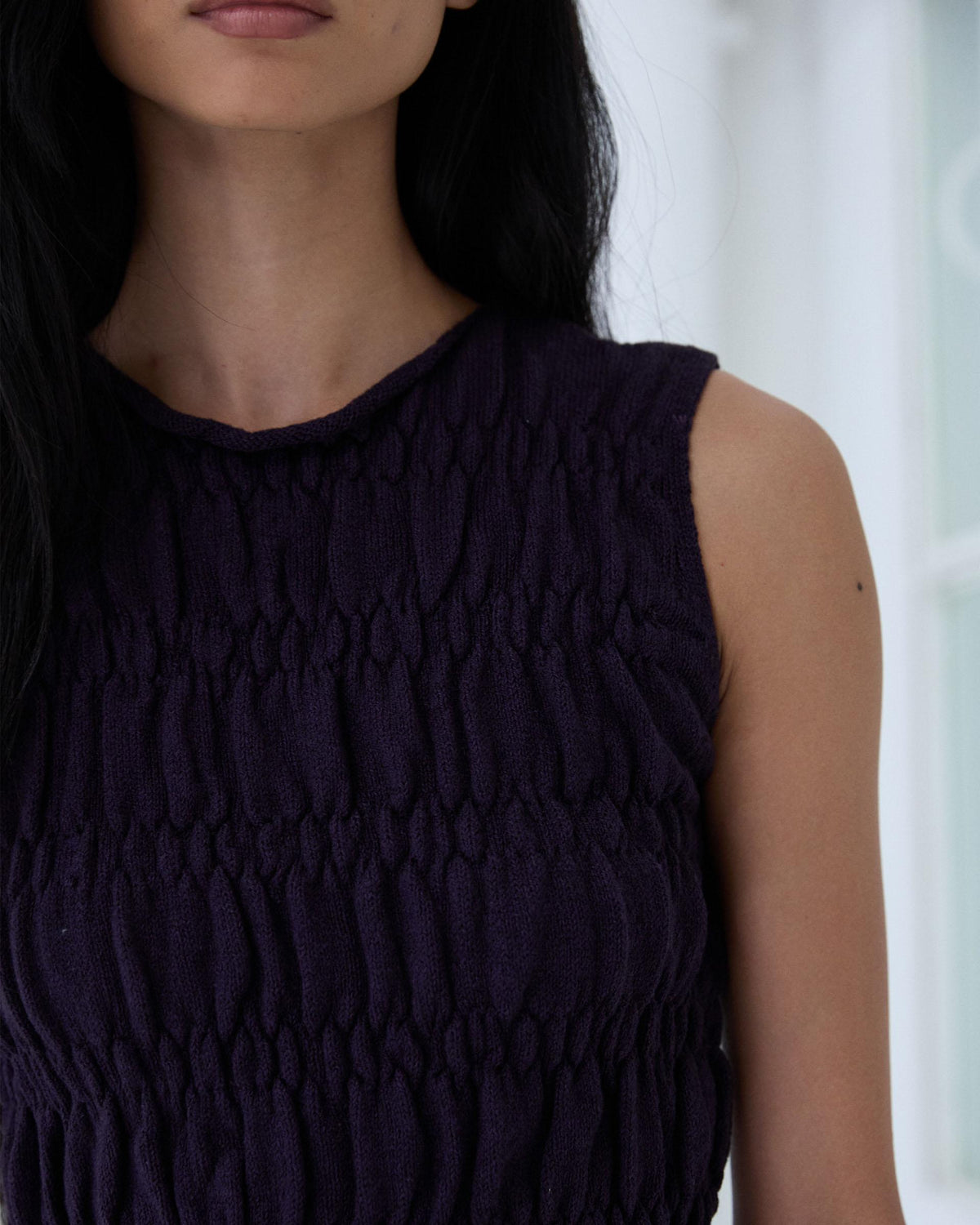 Purple Knitted Top with Shirring
