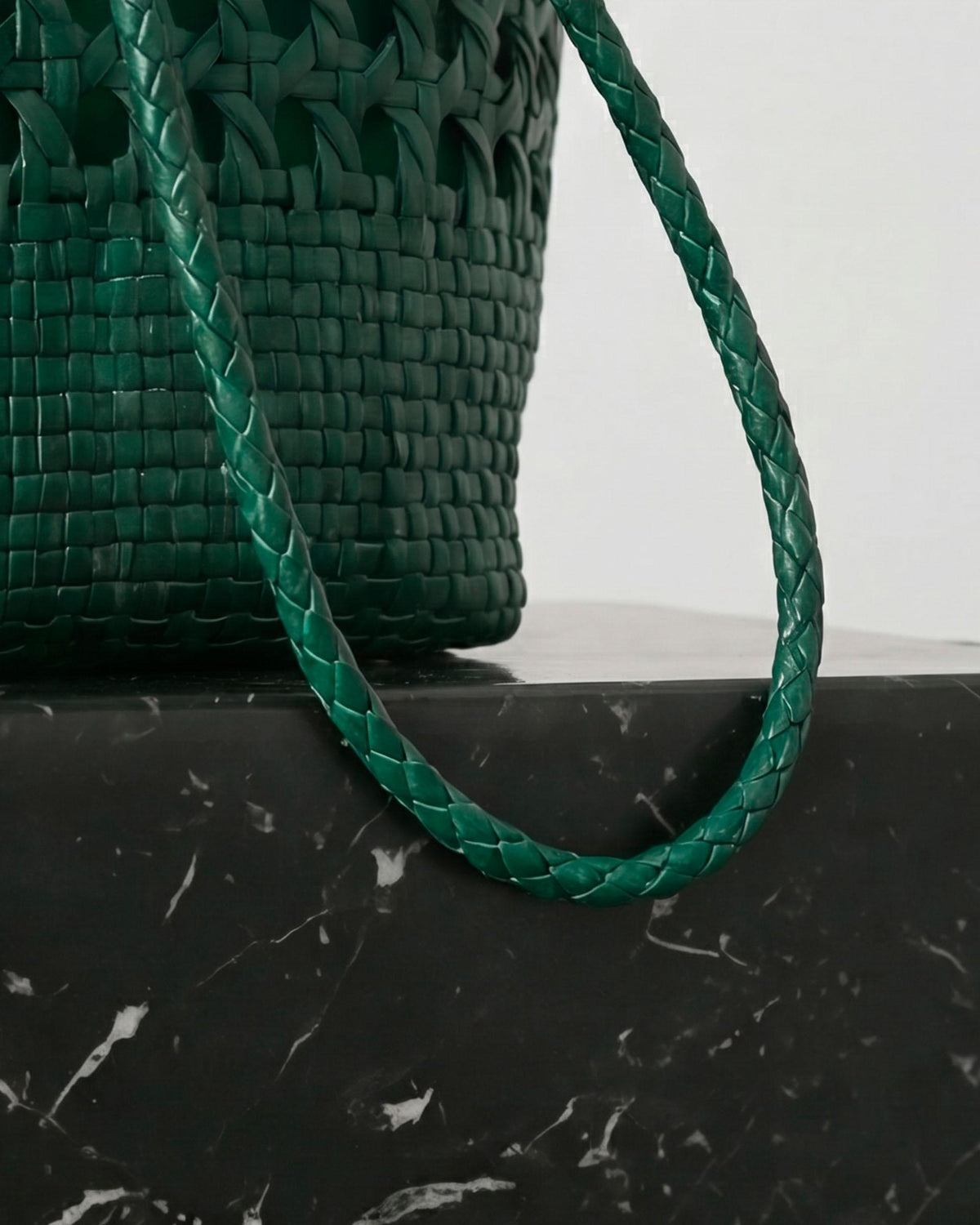 Green Braided Leather Bucket Bag