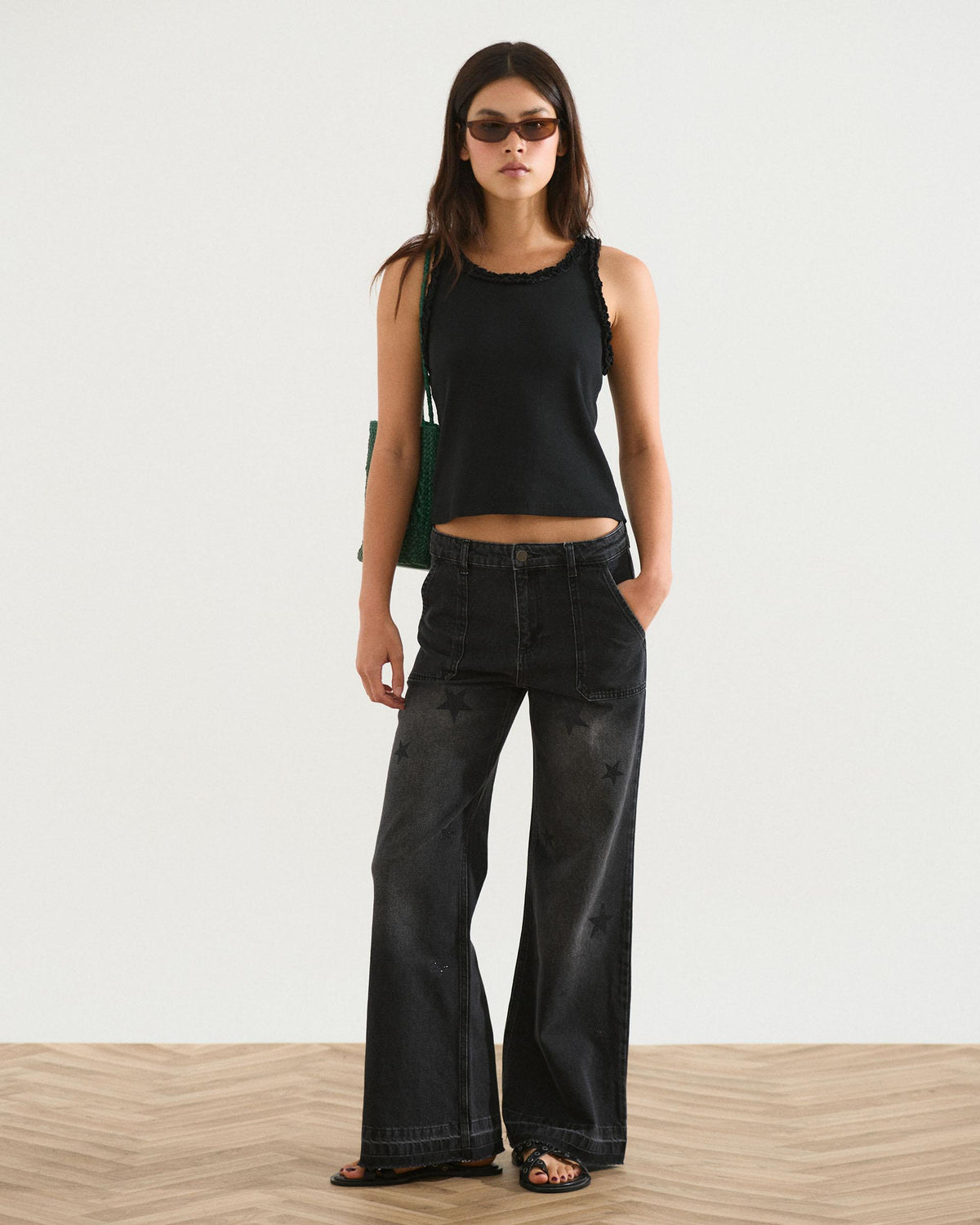 Jeans Worker Estrellas Brillos Antracita