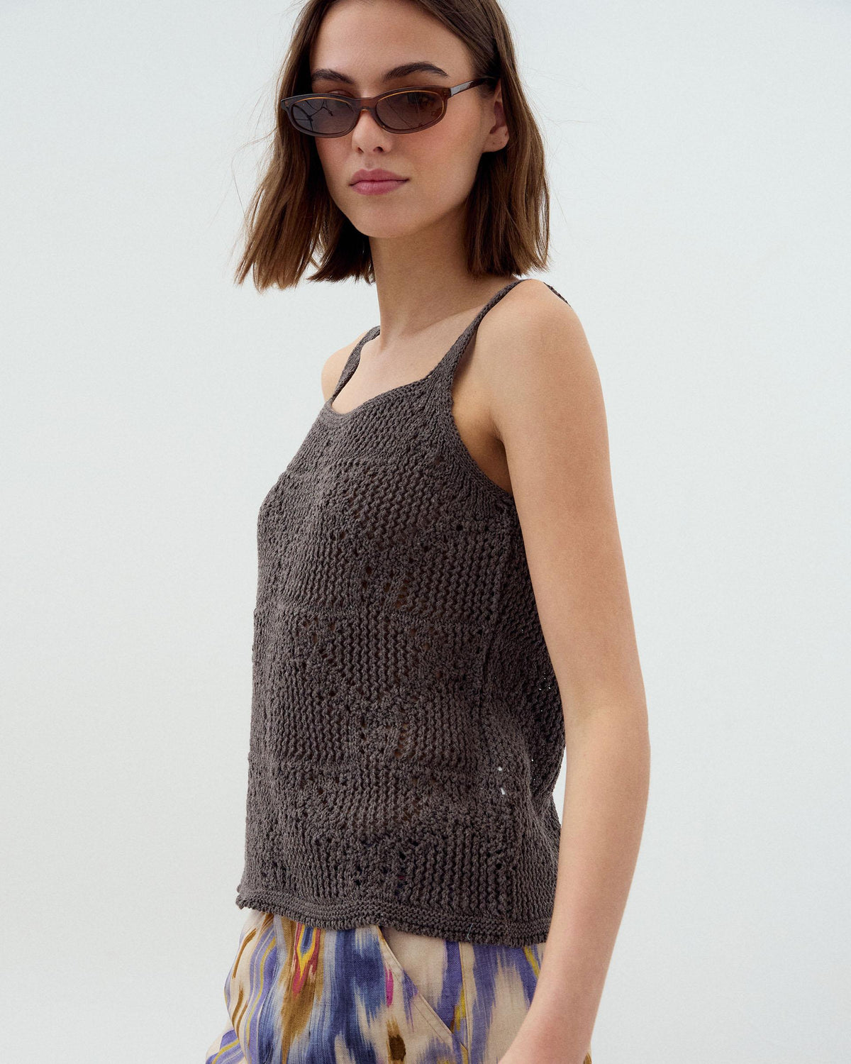 Brown Cut-Out Knit Strappy Top