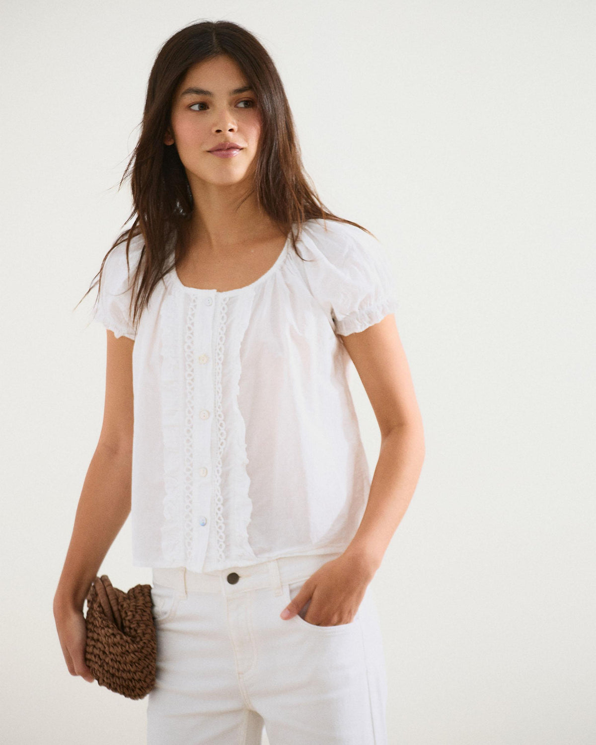 White Buttoned Blouse with Wavy Ruffles