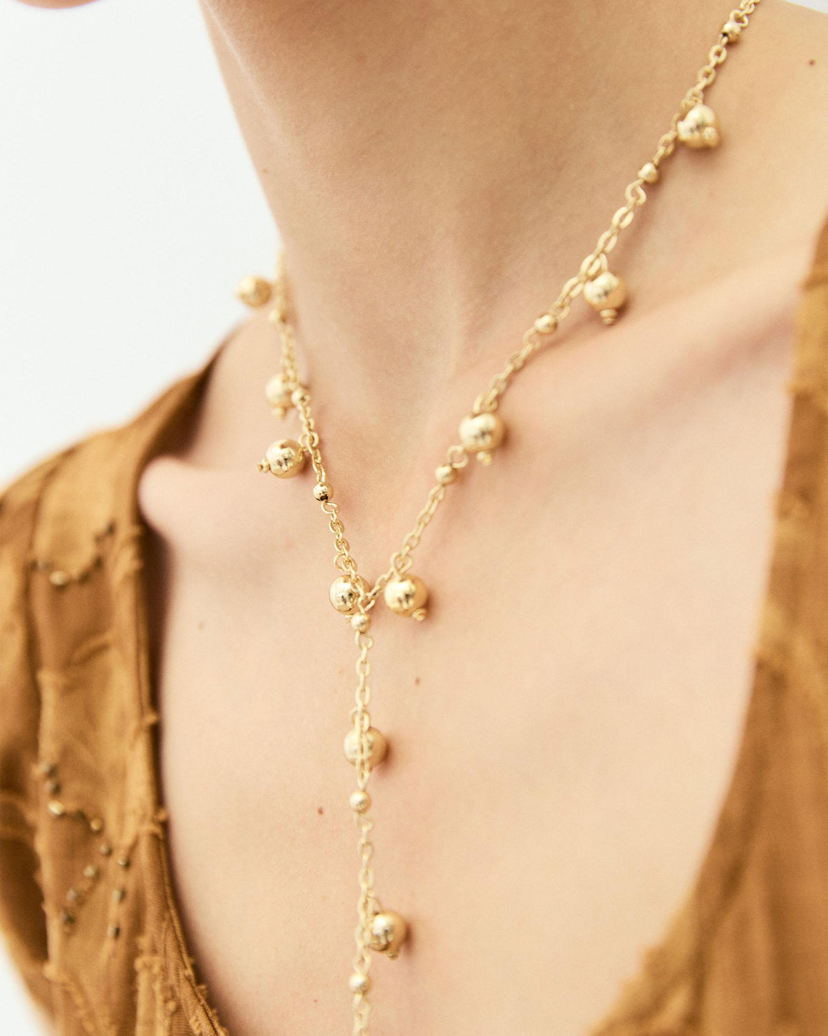 Gold Beaded Lariat Necklace