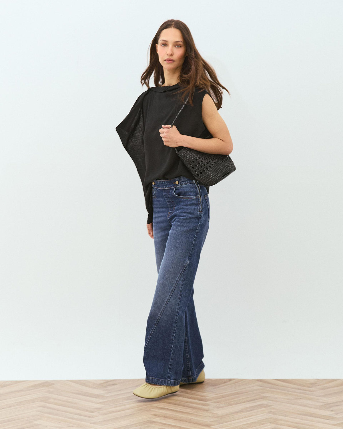 Jeans Botones Cinturilla Cremallera Lateral Azul