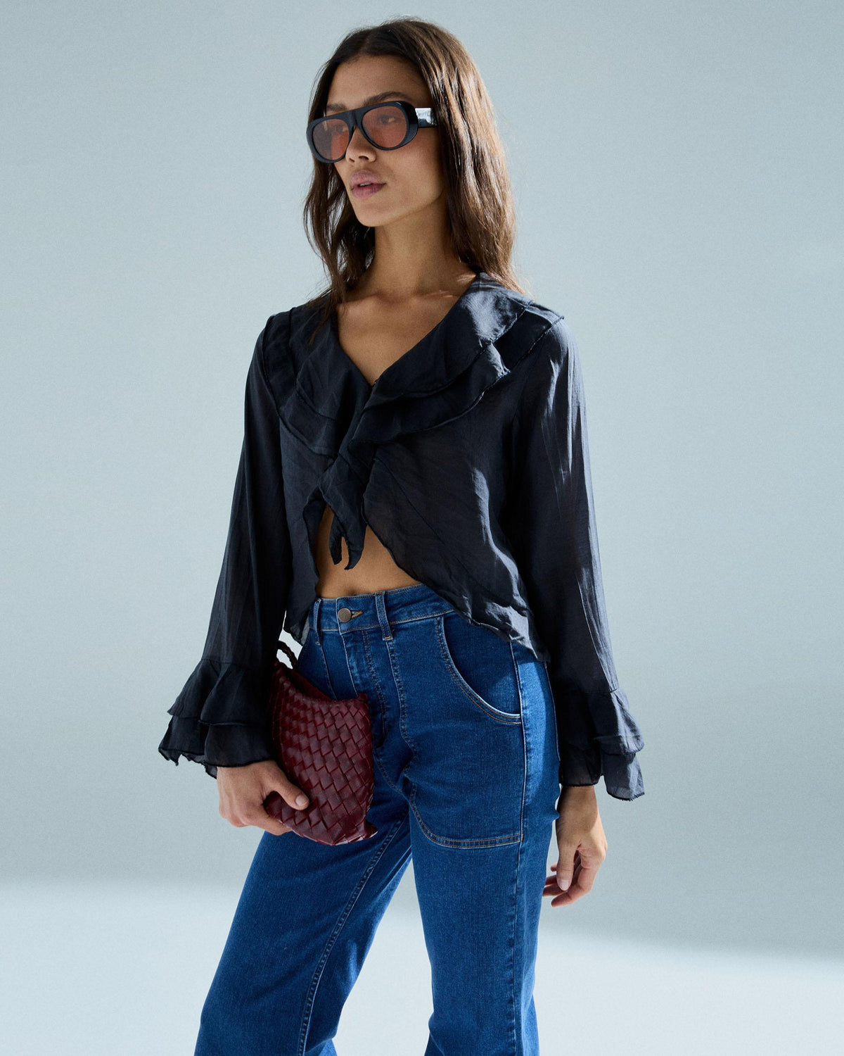 Blusa Tencel Volantes Negro