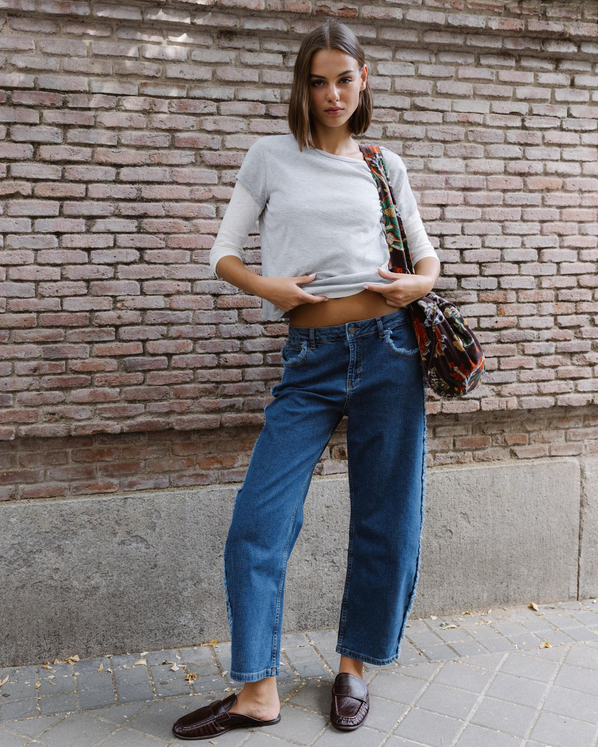 Blue Jeans with Frayed Side Seams