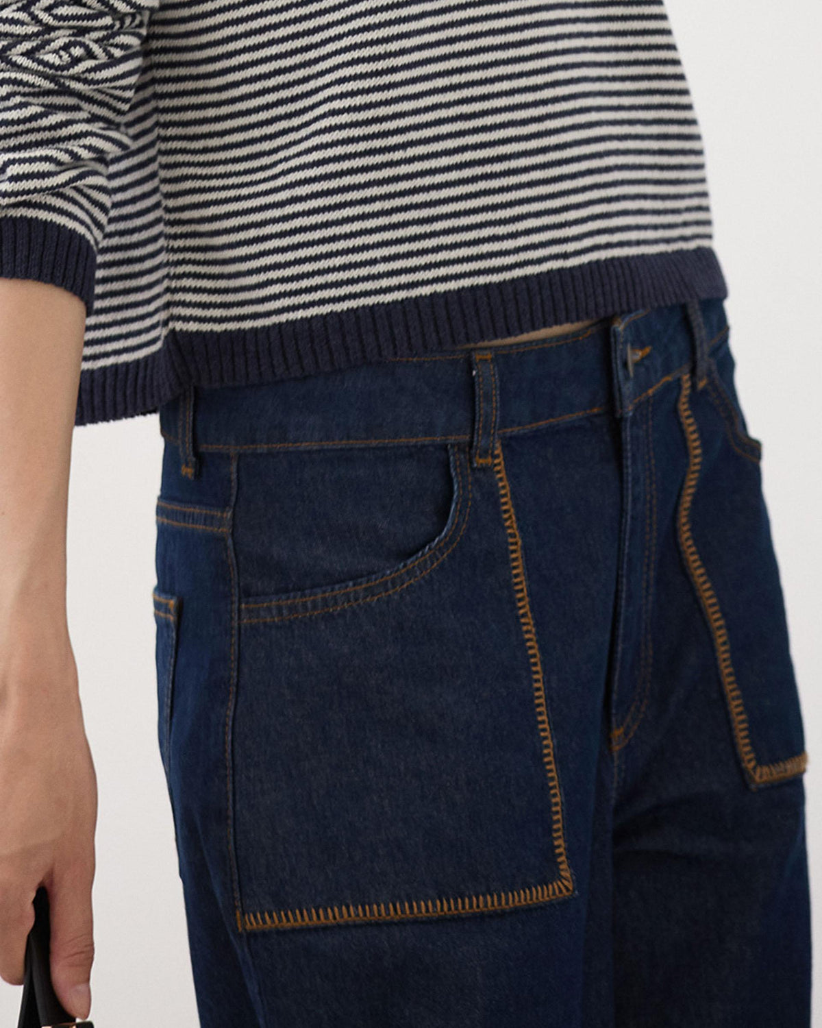Dark Blue Jeans with Contrast-Stitch Pockets