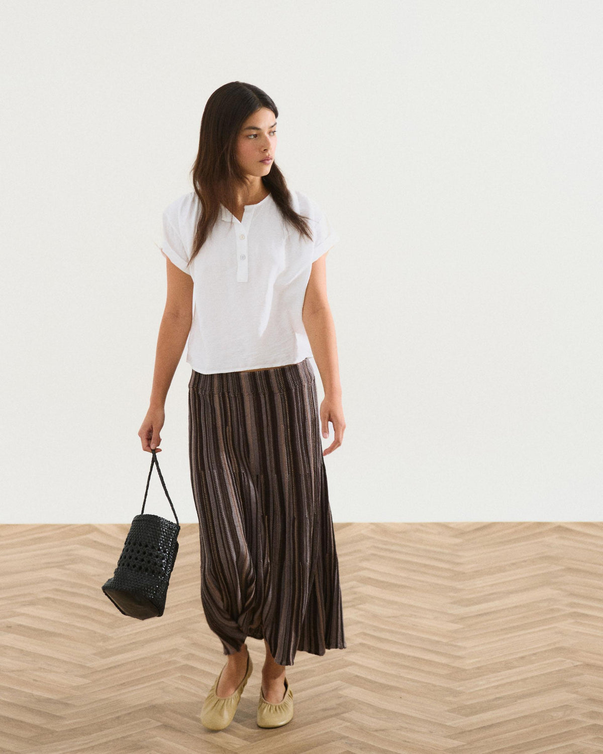 Blusa Fluida Escote Pico Botones Blanca