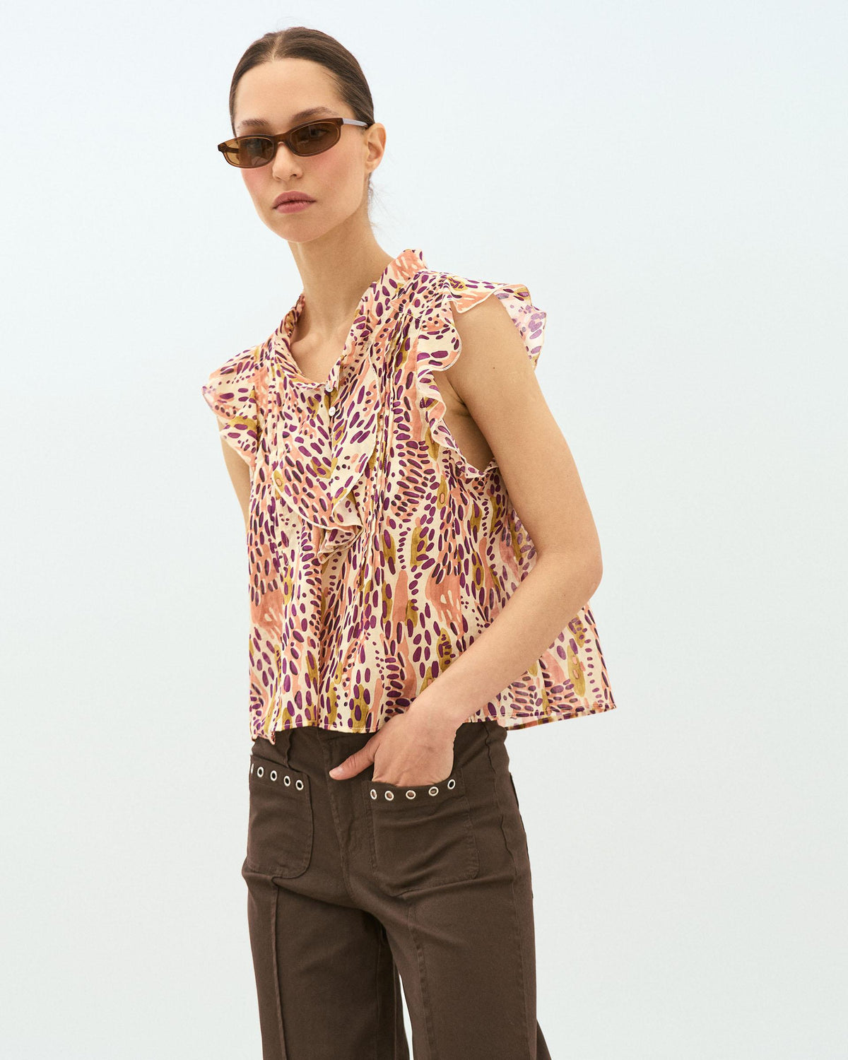 Blusa Sin Mangas Estampado Manchas Rosa