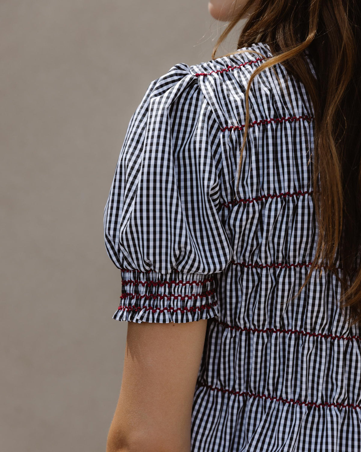 Black Gingham Shirred Blouse