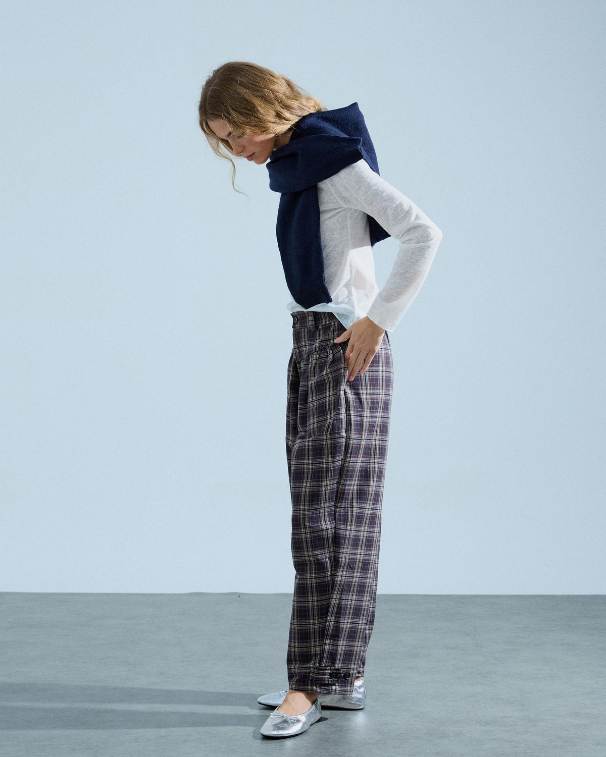 Pantalón Canesú Cuadros Marrón