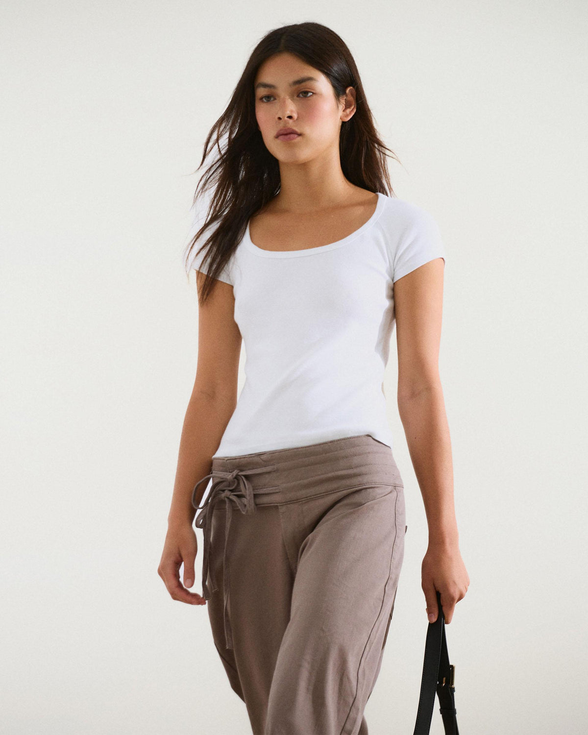 Taupe Triple Waistband Tie-Side Jeans