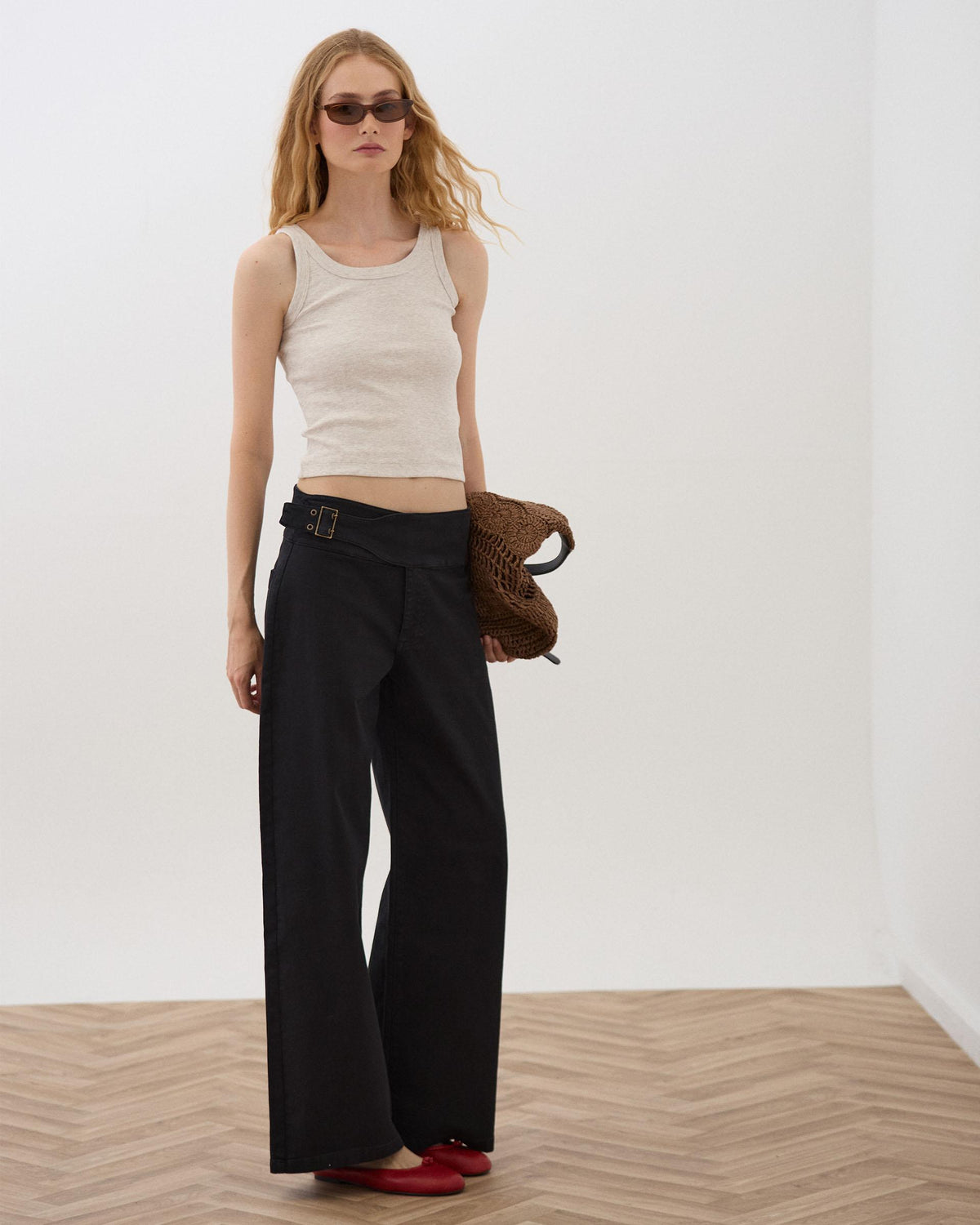 Black Jeans with Side Buckle Belt Detail