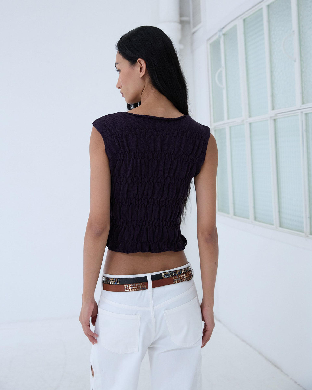 Purple Knitted Top with Shirring