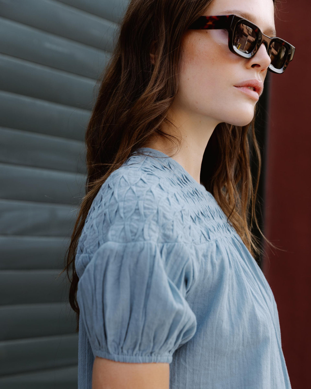 Blusa Detalles Canesú Azul