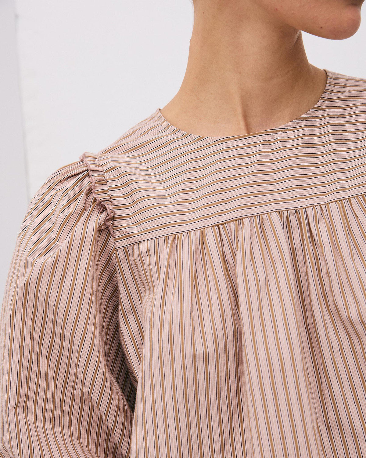 Pink Striped Yoke Blouse