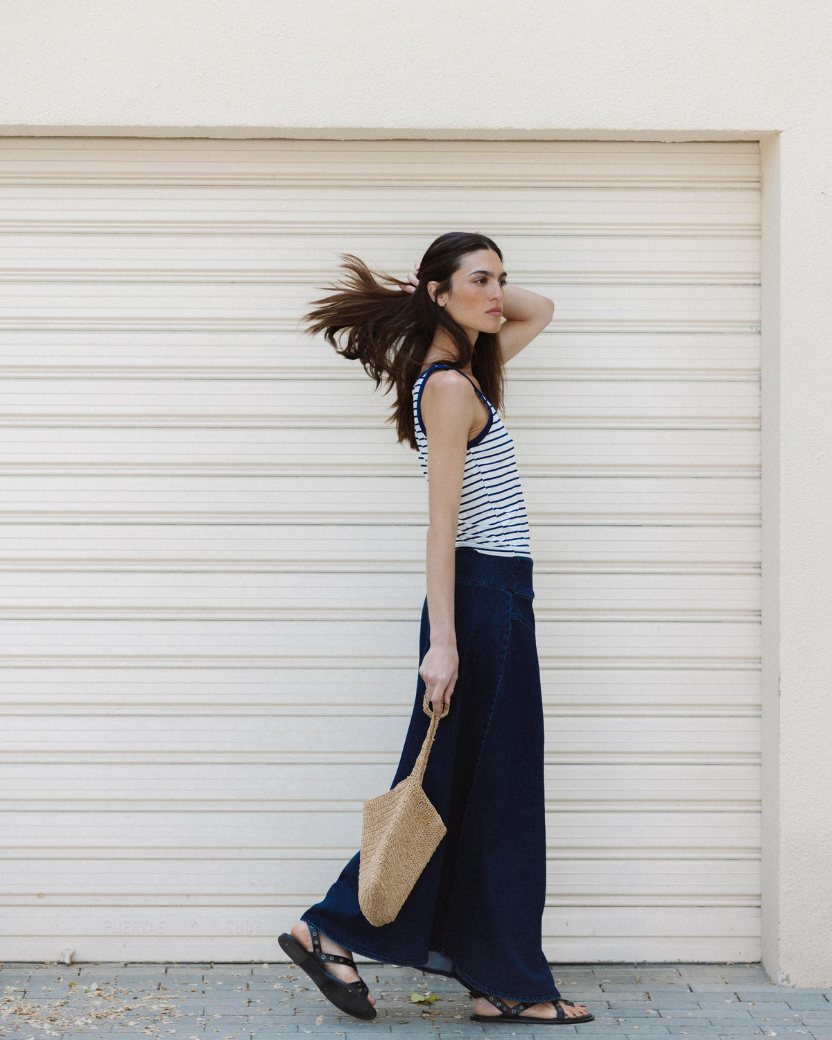 Dark Blue Side Buckle Belt Skirt
