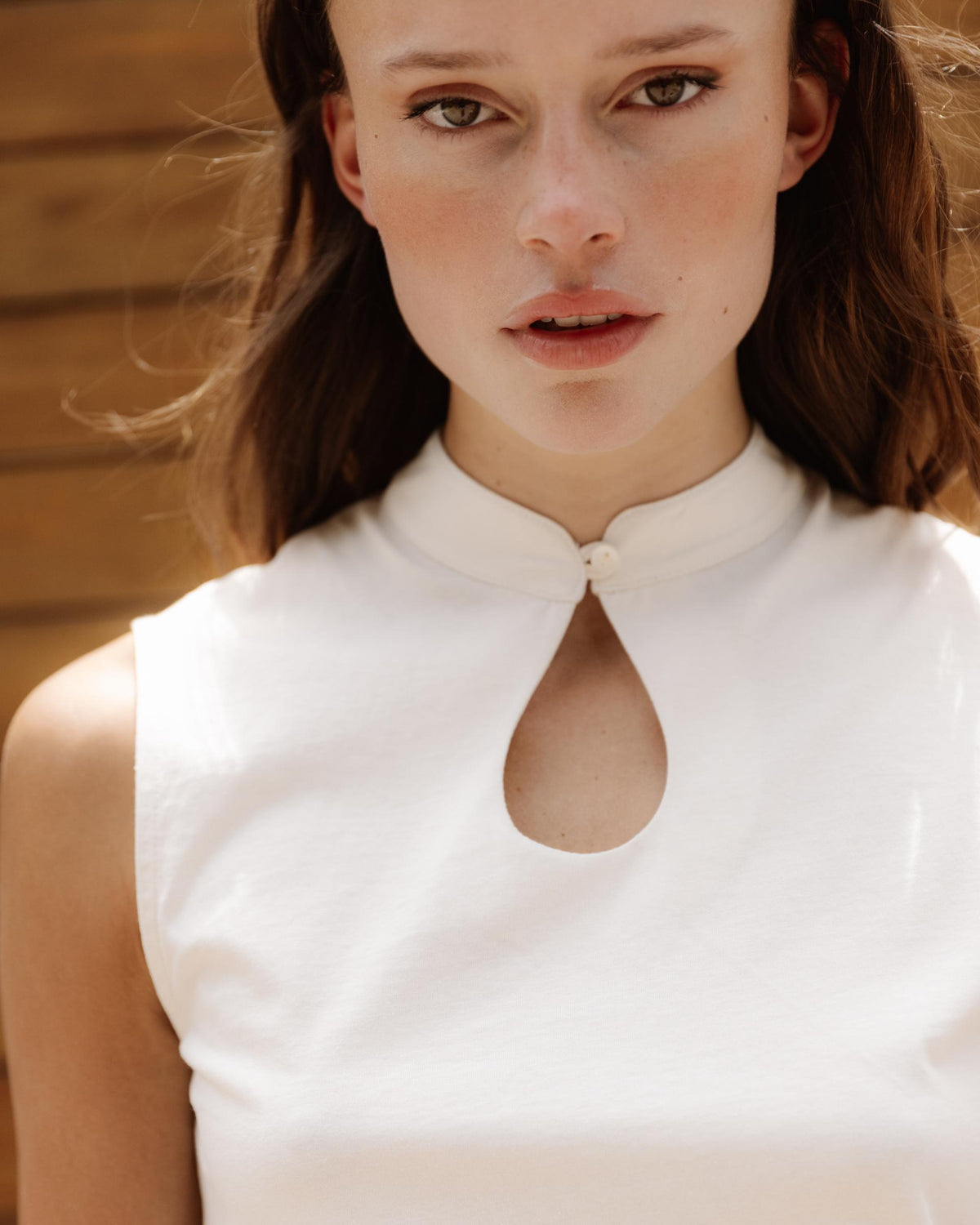 White Sleeveless Keyhole T-shirt