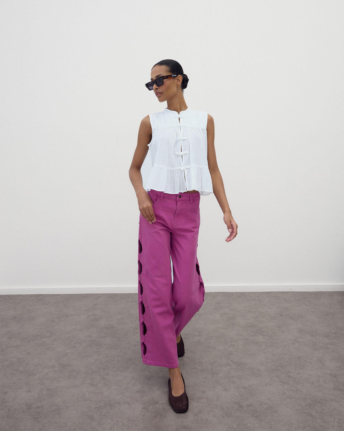Fuchsia Oval Cut-Out Jeans