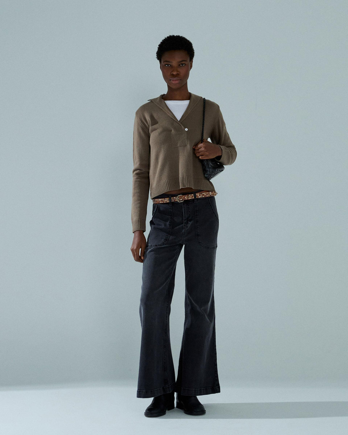 Jersey Cuello Polo Botón Taupe