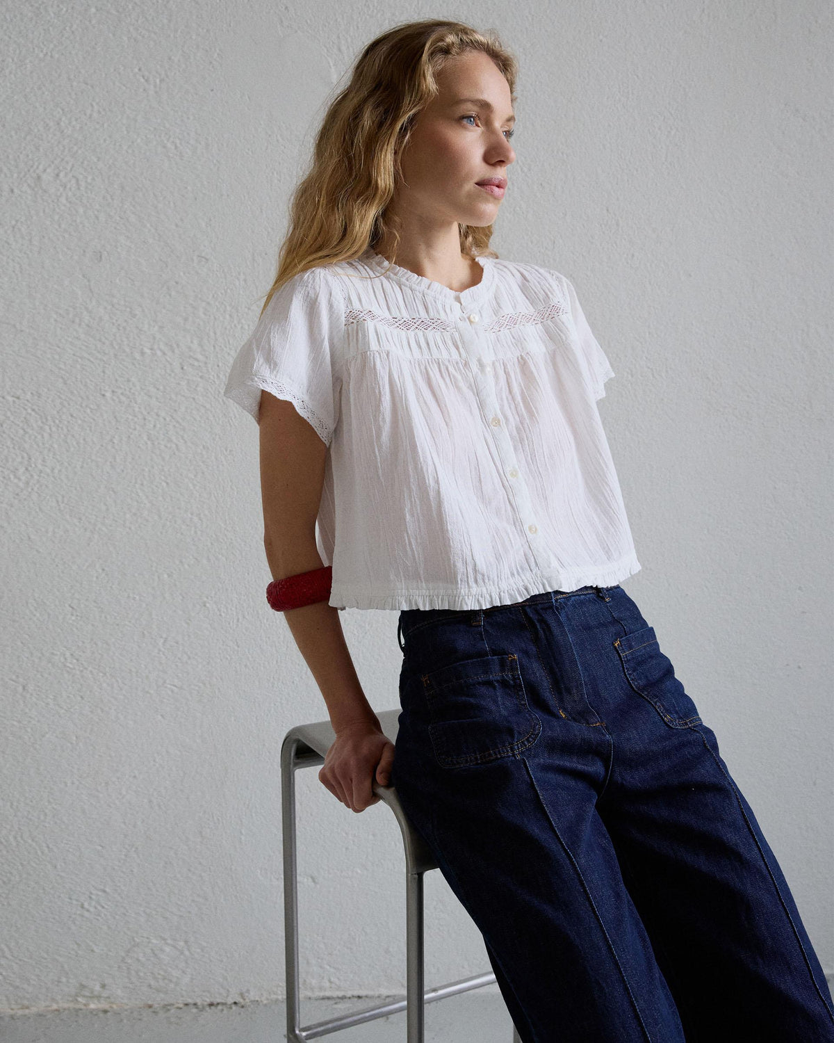 Blusa Manga Corta Puntillas Blanca