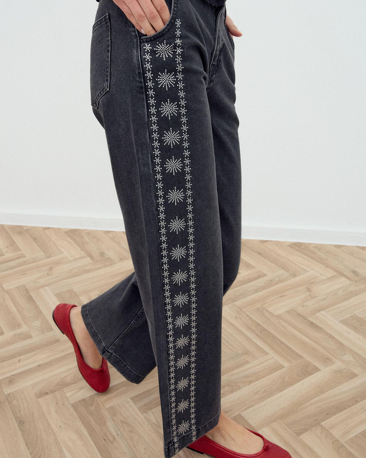 Jeans Brillos Laterales Antracita