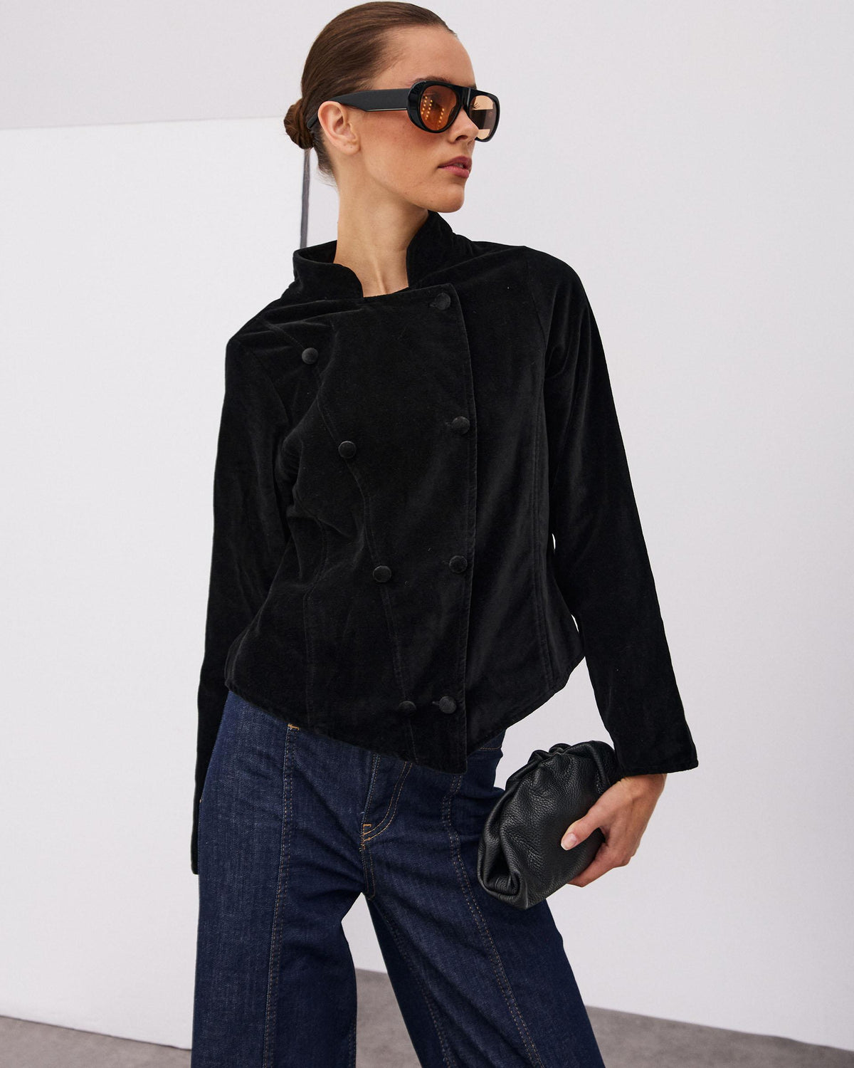 Chaqueta Cruzada Terciopelo Negra