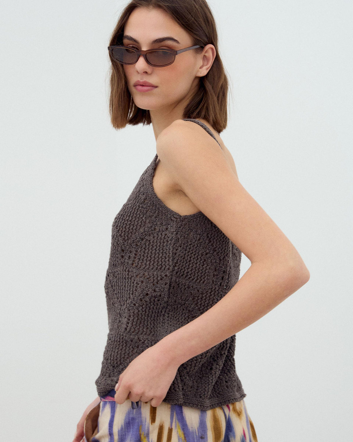 Brown Cut-Out Knit Strappy Top