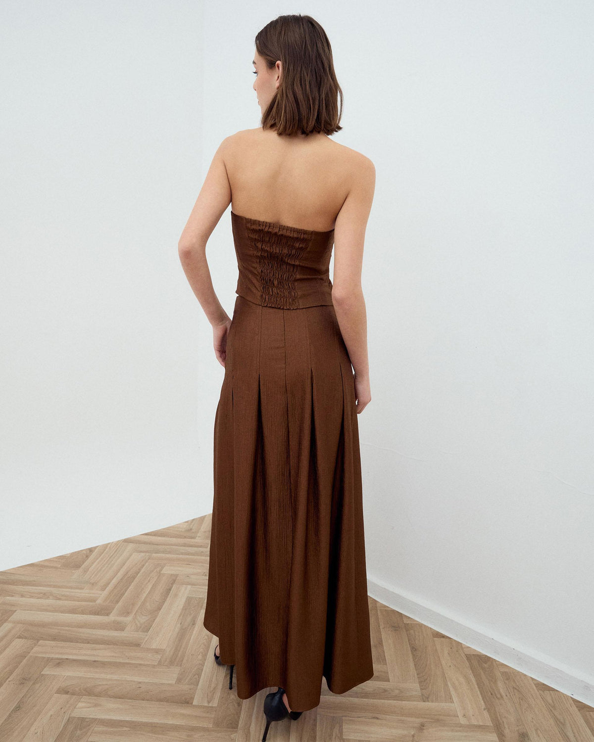 Brown Strapless Top with Seam Detail